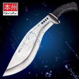 Couteau Kukri Gurkha United Cutlery Honshu Boshin Lame Acier 7Cr13 Manche TPR Etui Cuir UC3241 - Livraison Gratuite