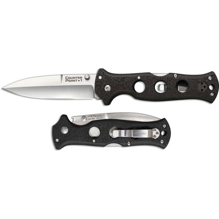 Couteau Cold Steel Counter Point 1 Lame Acier AUS-10 Manche Griv-Ex Sécurité Tri-Ad Lock Clip CS10AB - Livraison Gratuite