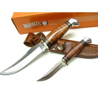 Set de 2 Couteaux Marbles Hunting Chasse Randonnée Survie Acier Carbone Manche & Etui Cuir MR398 - Livraison Gratuite