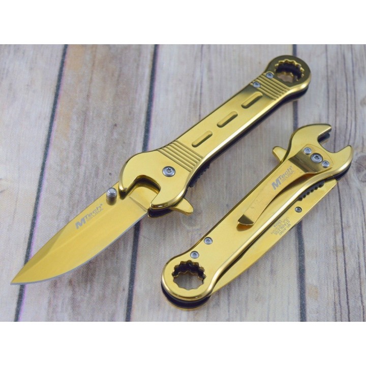 Lot de 2 Couteau Mtech Gold Wrench A/O Manche Acier Lame Acier 3Cr13 Linerlock MTA1047GD - Livraison Gratuite