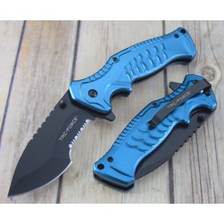 Couteau Tactical Tac-Force A/O Lame Acier 3Cr13 Serrated Manche Blue Aluminium TF993BL - Free Shipping