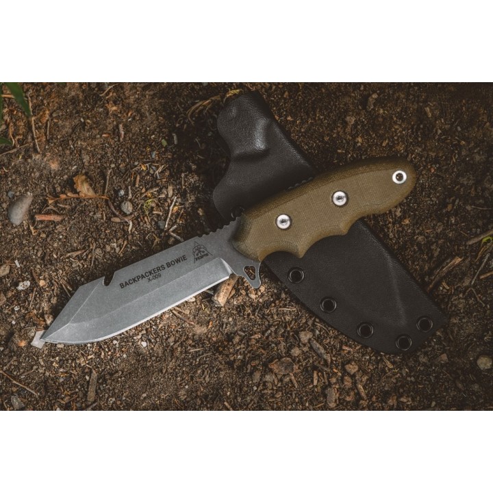 Couteau TOPS Knives Backpacker's Bowie Acier Carbone 1095 Guthook Manche Micarta Etui Kydex USA TPBPB01 - Livraison Gratuite