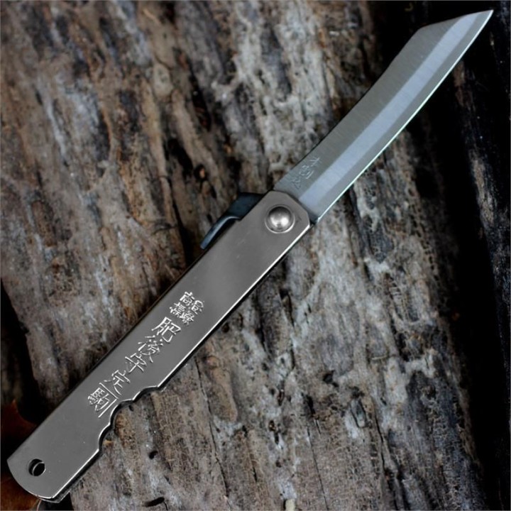 Couteau Higonokami Lame Acier Triple Layered SK Manche Acier Made In Japan HIGO06SL - Livraison Gratuite