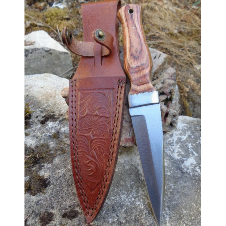 Couteau Dague Scottish Dirk Sheffield Sgian Dubh Acier Carbone Manche Bois Etui Cuir PA8021WD - Livraison Gratuite