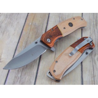 Couteau Elk Ridge A/O Lame Acier Inox Manche 2 Bois Linerlock Clip ERA950BN - Livraison Gratuite