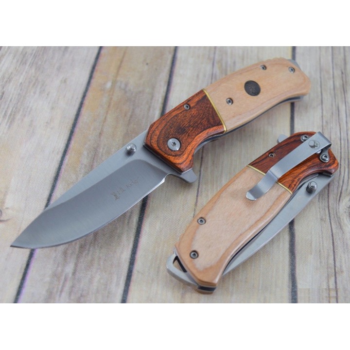 Couteau Elk Ridge A/O Lame Acier Inox Manche 2 Bois Linerlock Clip ERA950BN - Livraison Gratuite