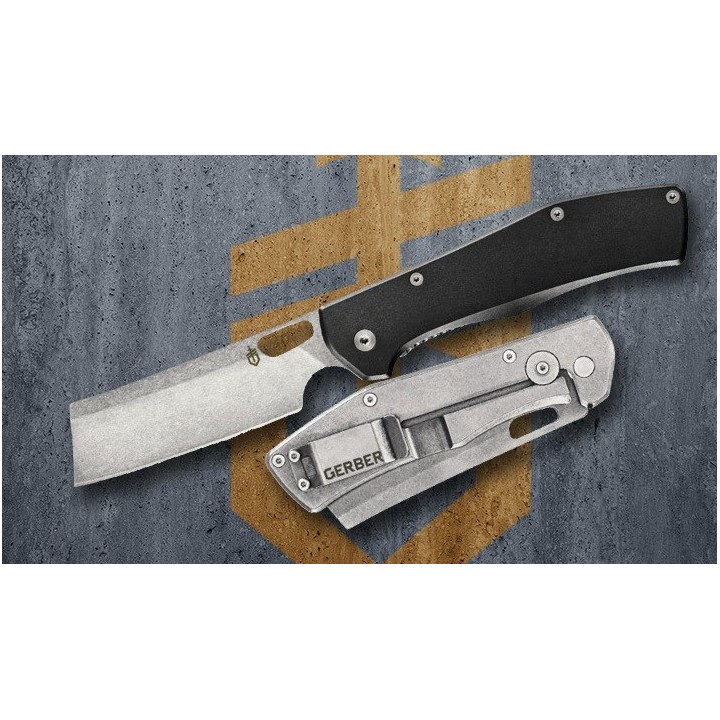 Couteau Gerber Flatiron Cleaver Lame Acier 7Cr17MoV Manche Aluminium Framelock Clip G3518 - Livraison Gratuite
