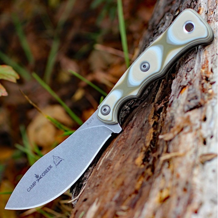 Couteau TOPS Camp Creek Lame Acier CPM-S35VN Manche G-10 Camo Etui Kydex Coyote Tan Made USA TPCPCK01 - Livraison Gratuite