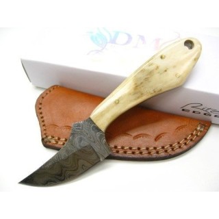 Skinner Couteau Damas Lame 256 Couches Manche Os Etui Cuir DM1131BO - Livraison Gratuite
