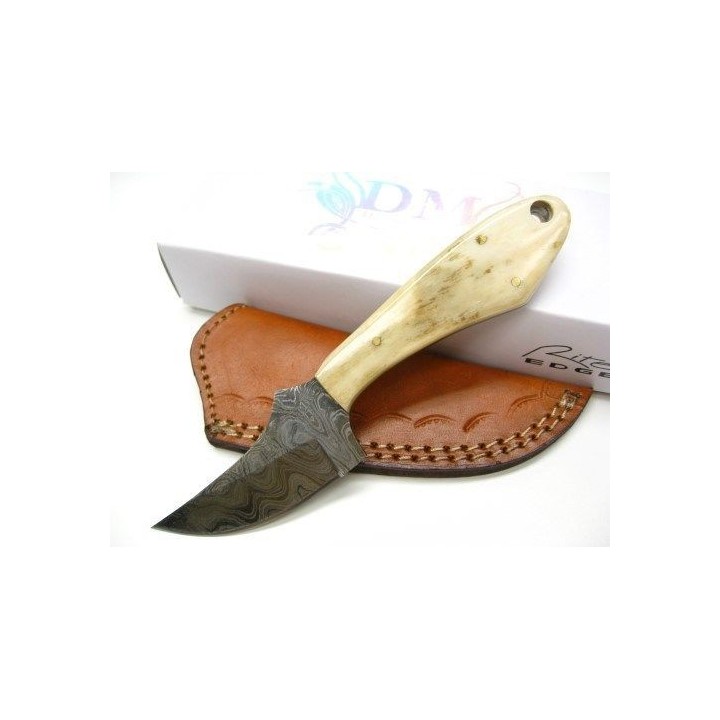 Skinner Couteau Damas Lame 256 Couches Manche Os Etui Cuir DM1131BO - Livraison Gratuite