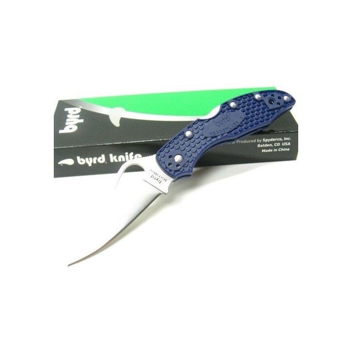 Couteau Spyderco Byrd Meadowlark Blue Lame Acier 8Cr13MoV Manche FRN Lockback Clip BY04PBL2 - Livraison Gratuite