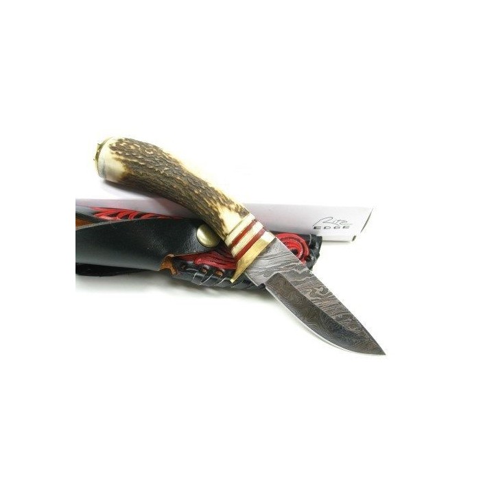 Couteau de chasse lame DAMAS et manche BOIS DE CERF DM1046