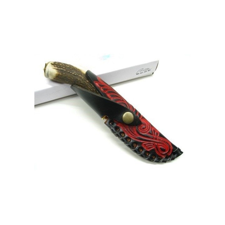 Couteau de chasse lame DAMAS et manche BOIS DE CERF DM1046