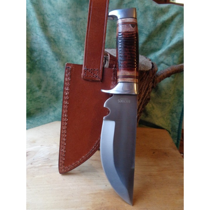 Couteau de Chasse Bowie Lame Acier Carbone Manche Os Etui Cuir RR2005 - Livraison Gratuite