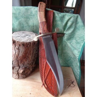 Couteau de Trappeur Bowie Alamo David Crocket Lame Acier Carbone Manche Bois Etui Cuir RR2007 - Livraison Gratuite