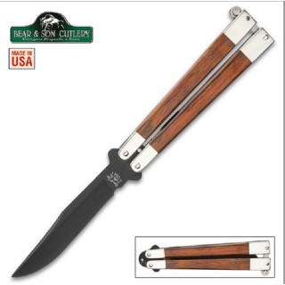 BCCB17 Couteau Papillon Balisong Butterfly  Bear & Son Cocobolo Lame Acier 440 Made USA - Livraison Gratuite