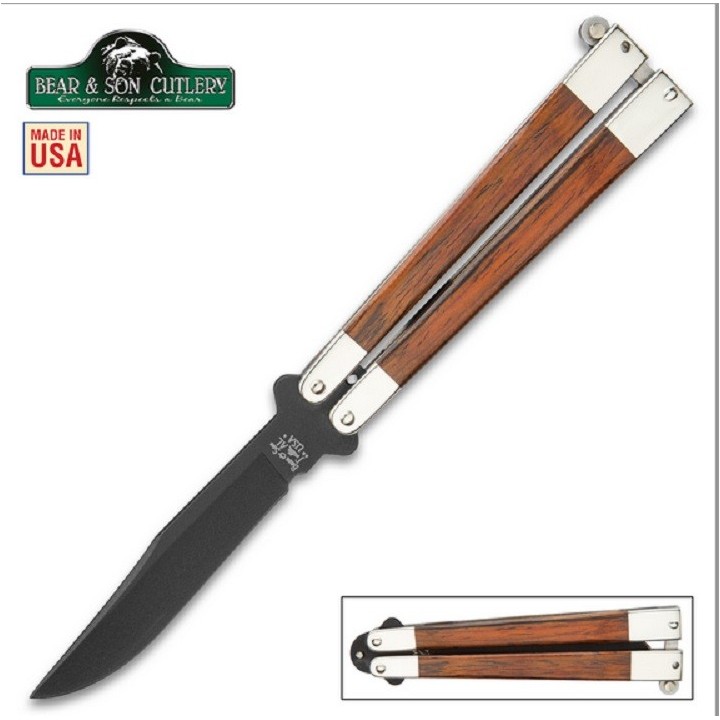 BCCB17 Couteau Papillon Balisong Butterfly  Bear & Son Cocobolo Lame Acier 440 Made USA - Livraison Gratuite