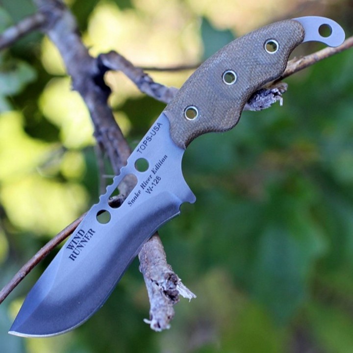 Couteau Tops Wind Runner Lame Acier Carbone 1095 Manche Micarta Etui Kydex Made USA TPWDR01 - Livraison Gratuite