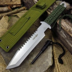 Couteau de Survie Lame Acier Inox Manche Paracorde Etui Nylon + Allume FEU M3371 - Livraison Gratuite