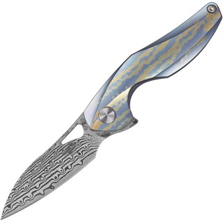 BTKT1810L Bestech Reticulan Damascus Blade Blue Multicolored Titanium Handle Framelock - Livraison Gratuite