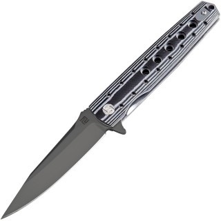 ATZ1807PBBW Couteau Artisan Virginia G-10 Black/White Handle D2 Black Blade Linerlock - Livraison Gratuite
