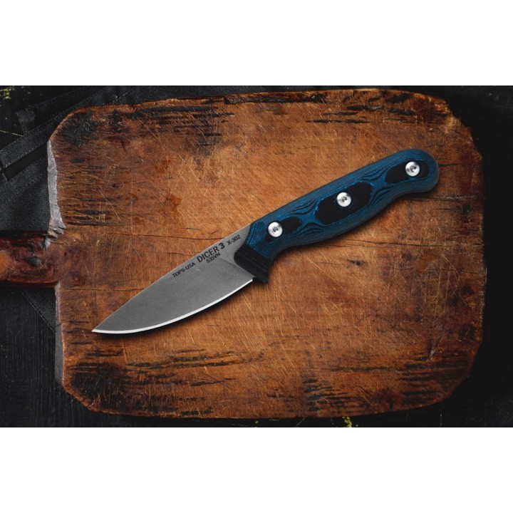 Couteau Tops Dicer 3 Paring Lame Acier CPM-S35VN Manche Micarta/G-10 Etui Kydex Made In USA TPDCR301 - Livraison Gratuite