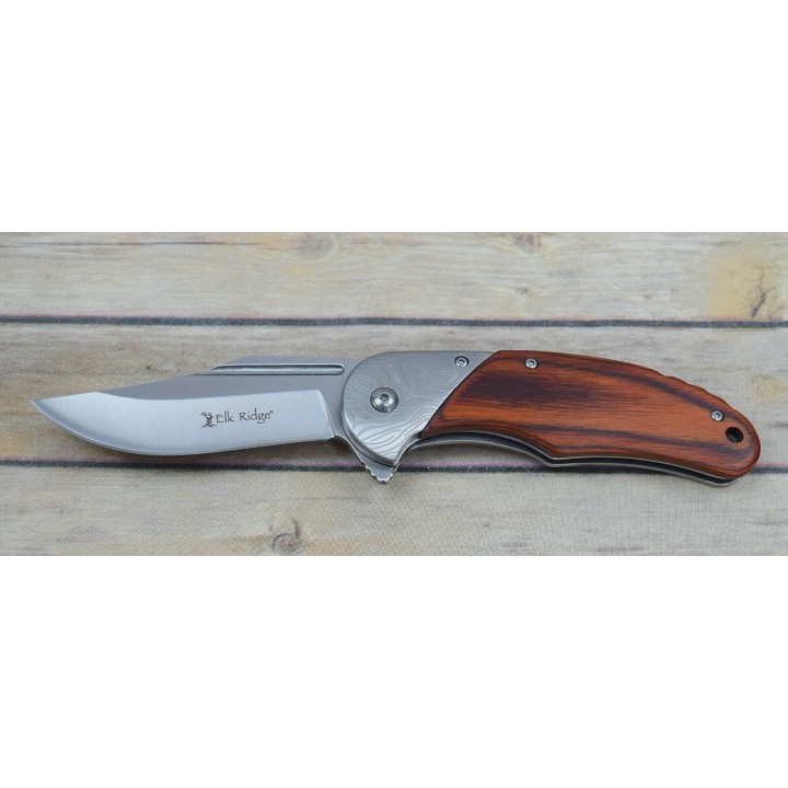 Couteau Elk Ridge A/O Lame Acier 3Cr13 Manche Brown Pakkawood Framelock Clip ERA957BR - Livraison Gratuite