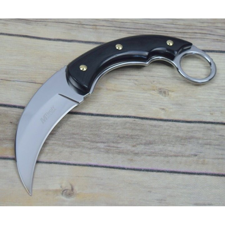 Couteau Karambit Mtech Lame Acier 3Cr13 Manche Black Pakkawood Etui Nylon MT2084MR - Livraison Gratuite