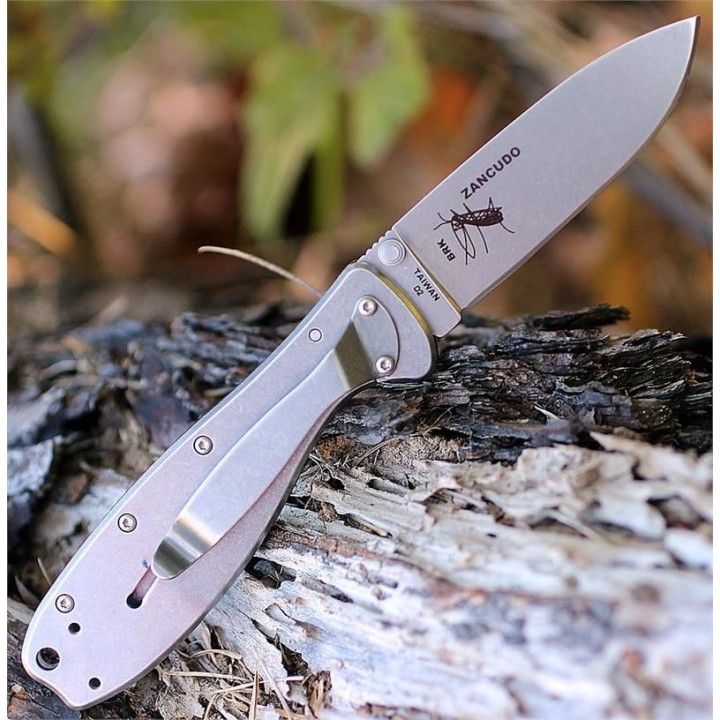 BRKR2 Esee Zancudo Framelock Plain edge D2 stonewash finish Blade GRN Handle - Livraison Gratuite