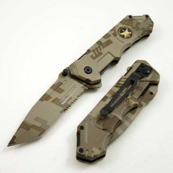 Couteau Tactical Desert Storm Tac Force A/O Lame Tanto Acier Inox Manche Digital Camo Clip TF458SF - Livraison Gratuite