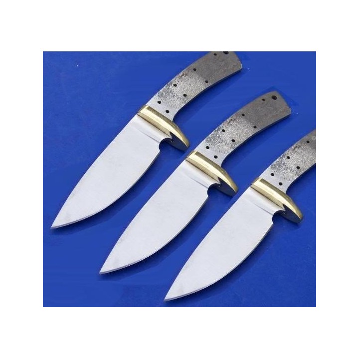Lot de 3 Lames à Customiser Drop Point Skinner Lame Acier Inox Garde Laiton BL013 - Livraison Gratuite