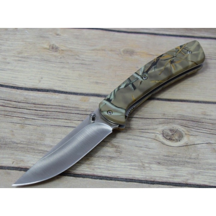 Couteau de Chasse Browning Camo Lame Acier Inox Manche FRN Linerlock Clip BR0234 - Livraison Gratuite