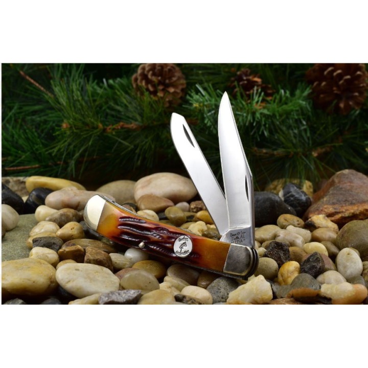 Couteau Canif Bear & Son Large Trapper 2 Lames Acier Carbone 1095 Manche Os Made In USA BCCRSB54 - Livraison Gratuite