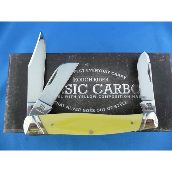 Couteau Canif Rough Rider Stockman 3 Lames Acier Carbone Manche Yellow ABS RR1740 - Livraison Gratuite