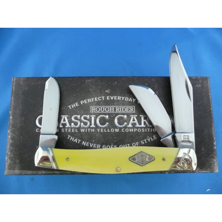 Couteau Canif Rough Rider Stockman 3 Lames Acier Carbone Manche Yellow ABS RR1740 - Livraison Gratuite