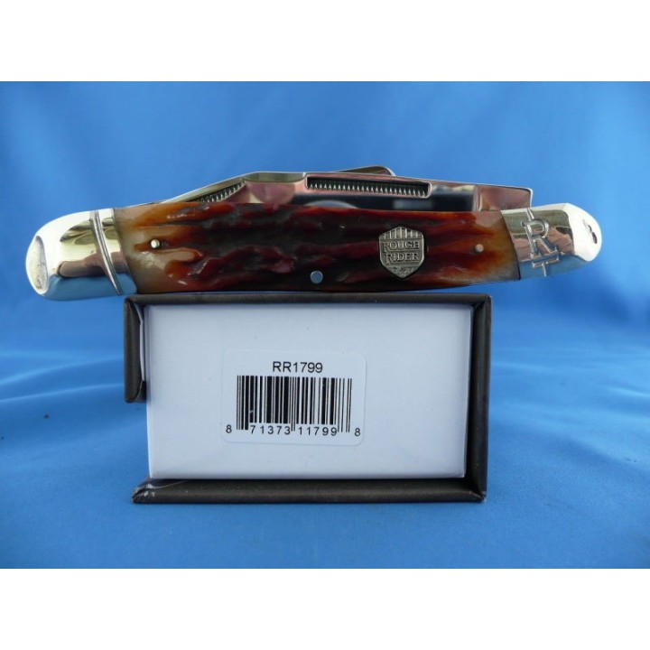 Couteau Rough Rider Large Stockman Brown Stag Bone 3 Lames Acier 440 Manche Os RR1799 - Livraison Gratuite