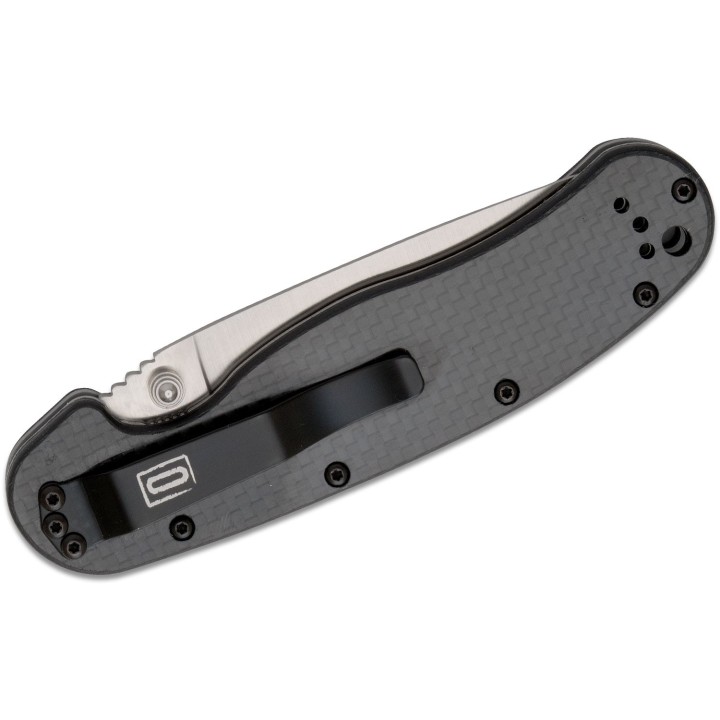 ON8867CF Ontario RAT Model 1 Satin D2 Blade Carbon Fiber Handles Linerlock Clip - Livraison Gratuite
