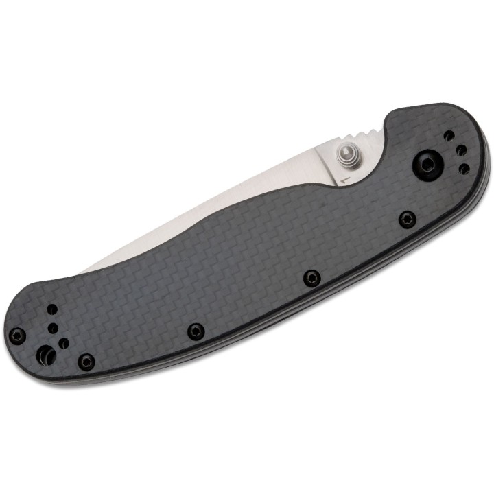 ON8867CF Ontario RAT Model 1 Satin D2 Blade Carbon Fiber Handles Linerlock Clip - Livraison Gratuite