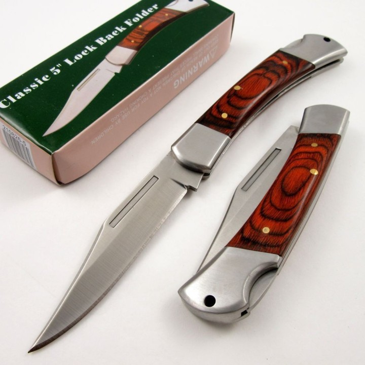 Lot de 3 Couteau de Chasse Pliant Rite Edge Classic Lame Acier Inox Manche Bois Lockback CN2108265 - Livraison Gratuite