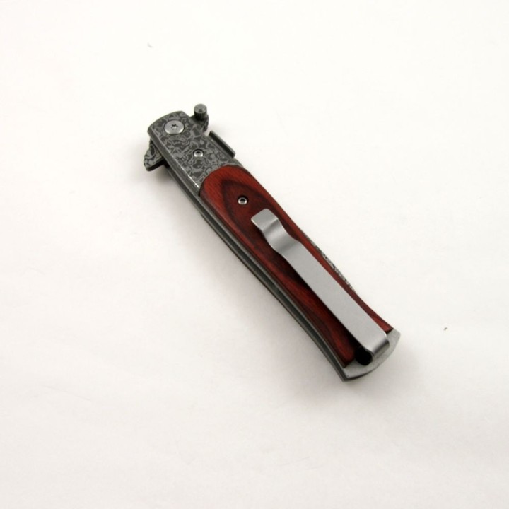Couteau Tac Force Stiletto A/O Lame Acier 440 Faux Damas Manche Bois Linerlock Clip TF428DMW - Livraison Gratuite