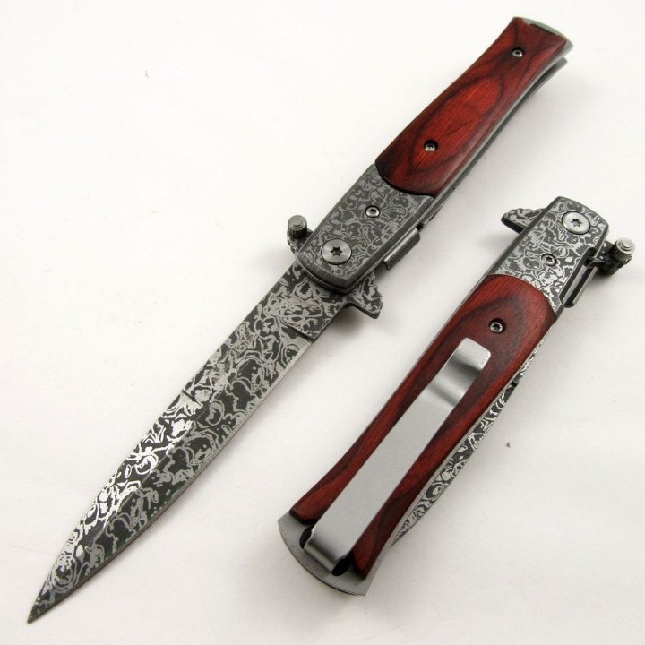 Couteau Tac Force Stiletto A/O Lame Acier 440 Faux Damas Manche Bois Linerlock Clip TF428DMW - Livraison Gratuite