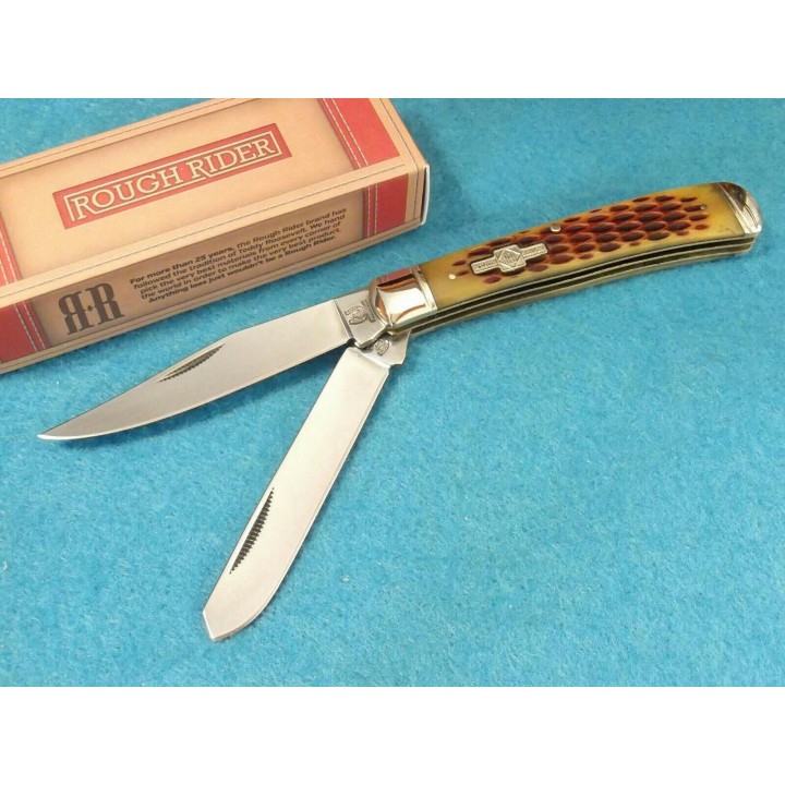 Couteau Canif Rough Rider Trapper Manche Os 2 Lames Acier 440 RR22034 - Livraison Gratuite
