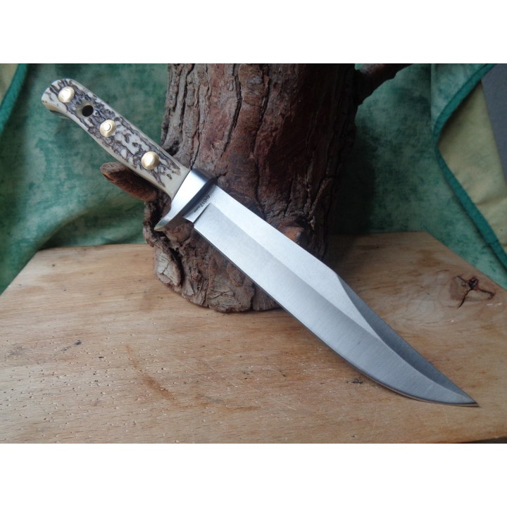 Couteau Bowie American Hunter Lame Acier Inox Manche Abs Façon Bois de Cerf Etui Nylon AH017 - Livraison Gratuite