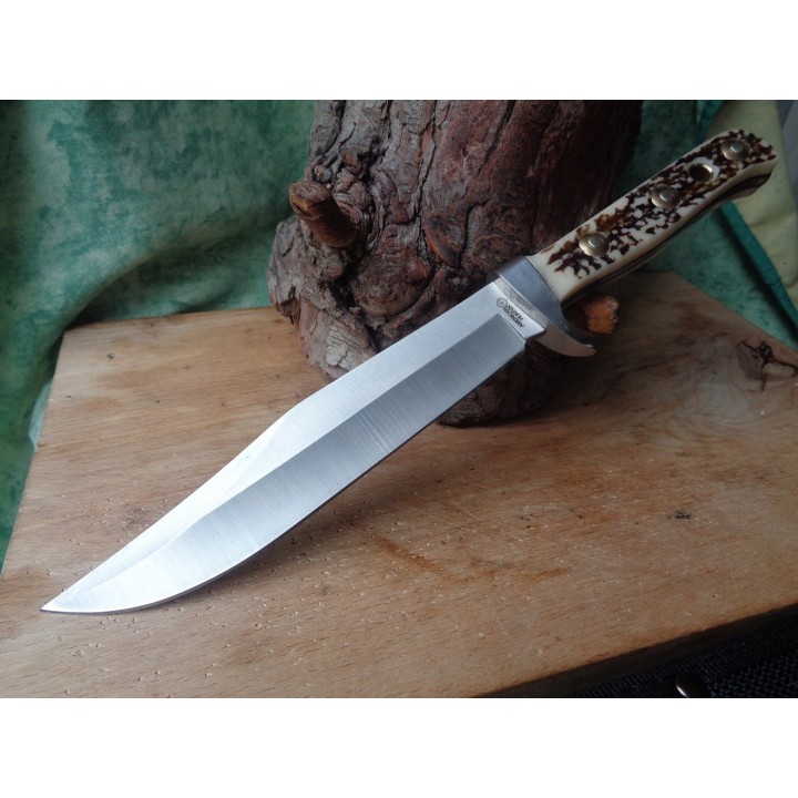 Couteau Bowie American Hunter Lame Acier Inox Manche Abs Façon Bois de Cerf Etui Nylon AH017 - Livraison Gratuite
