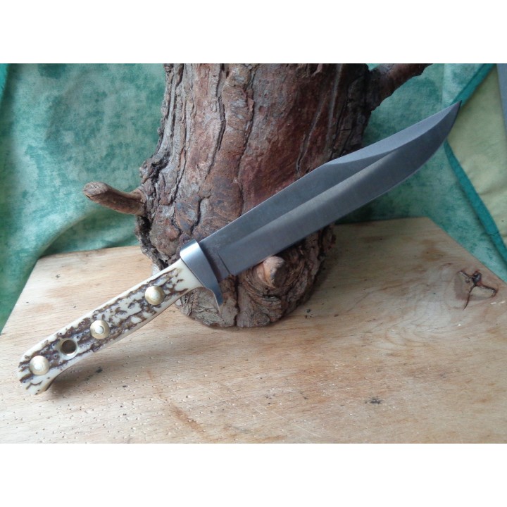Couteau Bowie American Hunter Lame Acier Inox Manche Abs Façon Bois de Cerf Etui Nylon AH017 - Livraison Gratuite