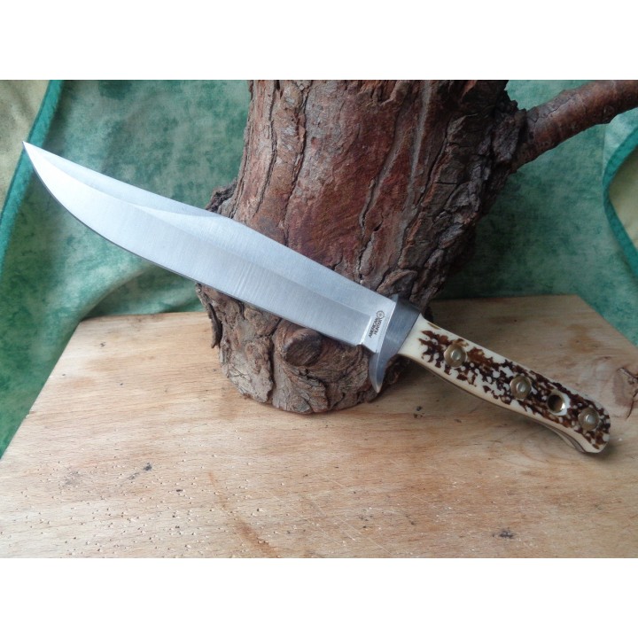 Couteau Bowie American Hunter Lame Acier Inox Manche Abs Façon Bois de Cerf Etui Nylon AH017 - Livraison Gratuite