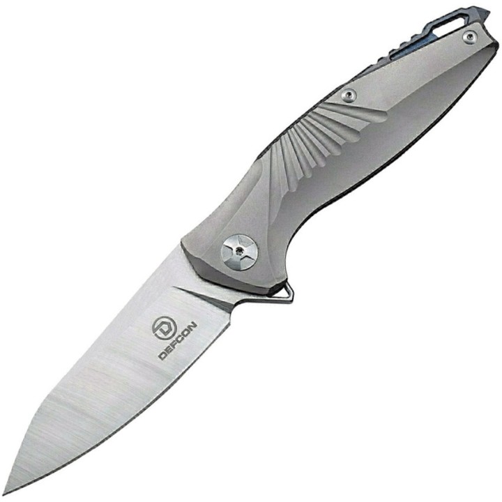 TF5290 Couteau Defcon Mako S35VN Satin/Stonewashed Blade Gray Titanium Handles Framelock Clip - Livraison Gratuite
