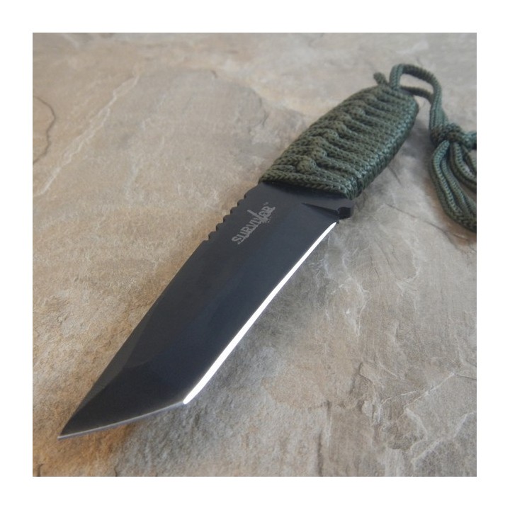 Couteau de Survie Tanto Lame acier Inox Manche Corde Etui Nylon Allume Feu M4008 - Livraison Gratuite