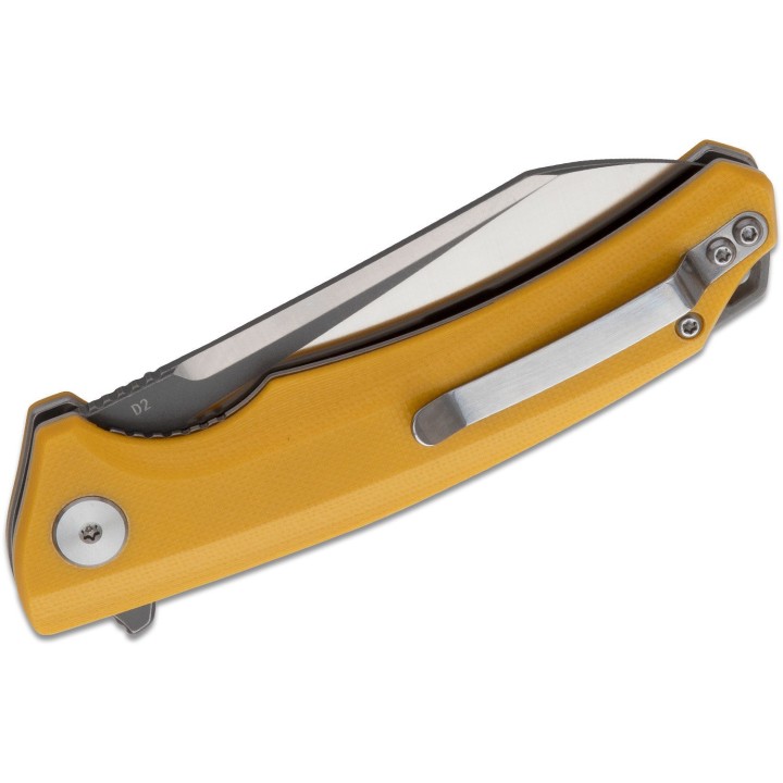Couteau Bestech Knives Texel Yellow Lame Acier D2 Manche G-10 Linerlock Clip BTKG21C2 - Livraison Gratuite