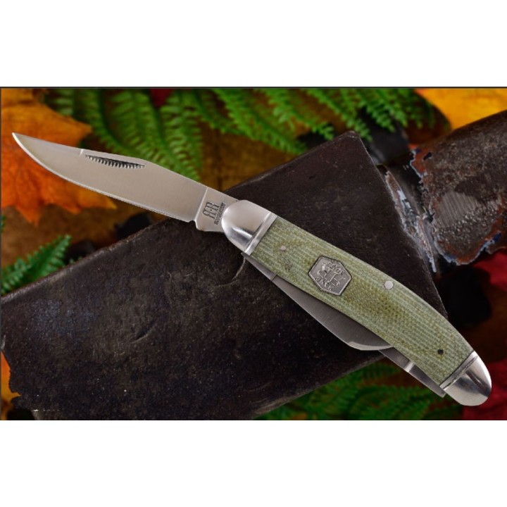 Couteau Rough Rider Sowbelly Green Micarta 3 Lames Acier 440 Manche Micarta RR1991 - Livraison Gratuite